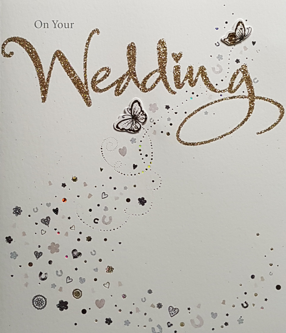 Wedding Card - Sparkly Gold Font & Butteflies
