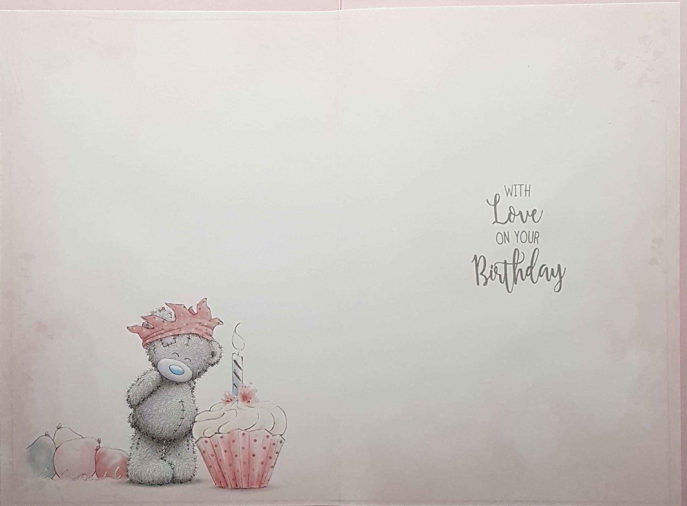 Birthday Card - Granddaughter / Teddy Holding A Giant Pink Birthday Cupcake