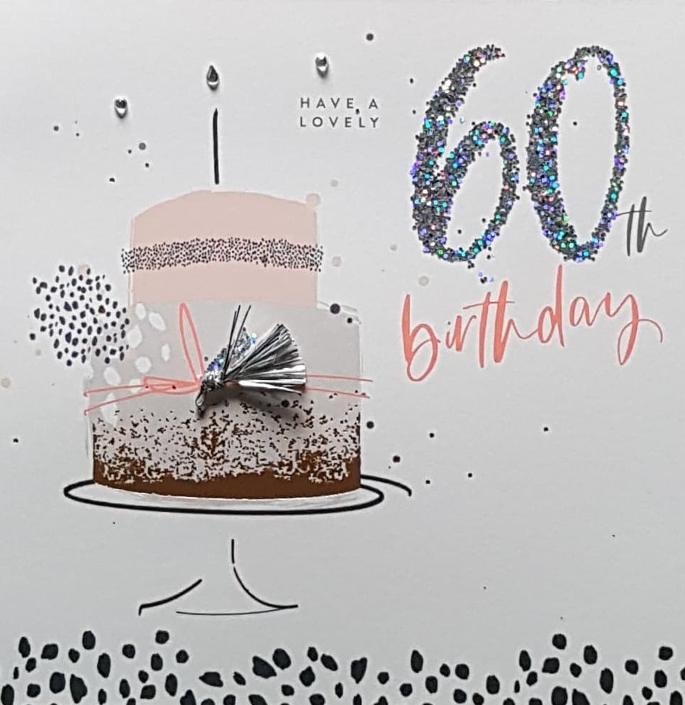 Age 60 Birthday Card - A Gorgeous Birthday Cake & Silver Sparkle