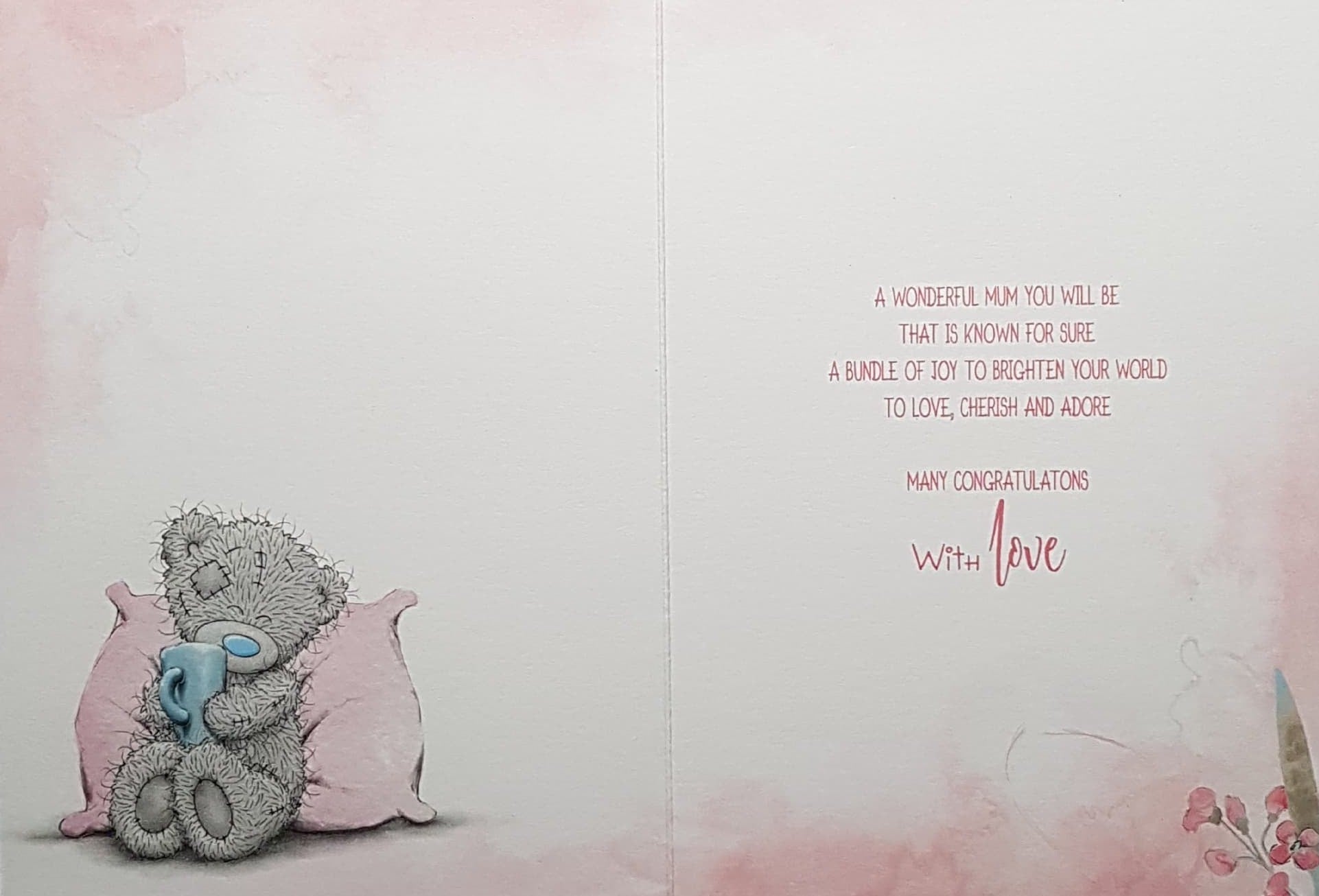 Mum To Be Card - A Teddy Holding A Bunch Of Pretty Flowers