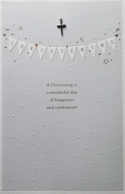 Christening Card - General / 'Christening' & Strip Of Tringular Banner