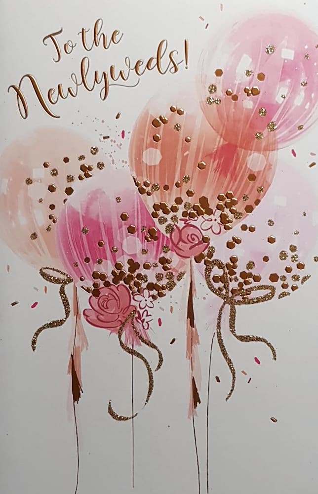 Wedding Card - Balloons With A Gold Font & Sequins