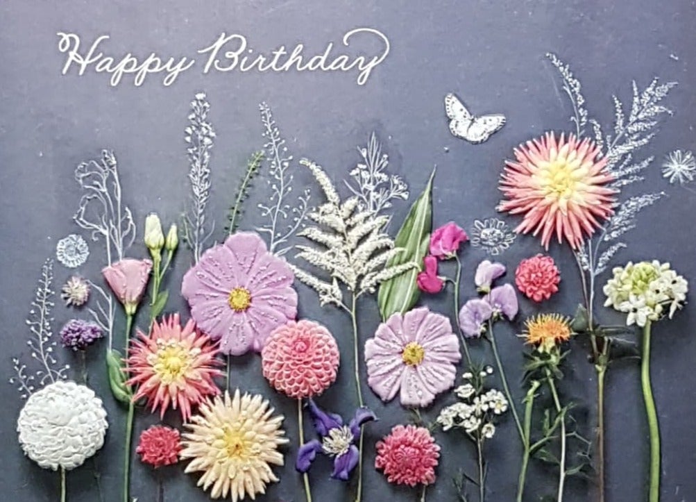 Birthday Card - Vibrant Flowers On A Blue Background