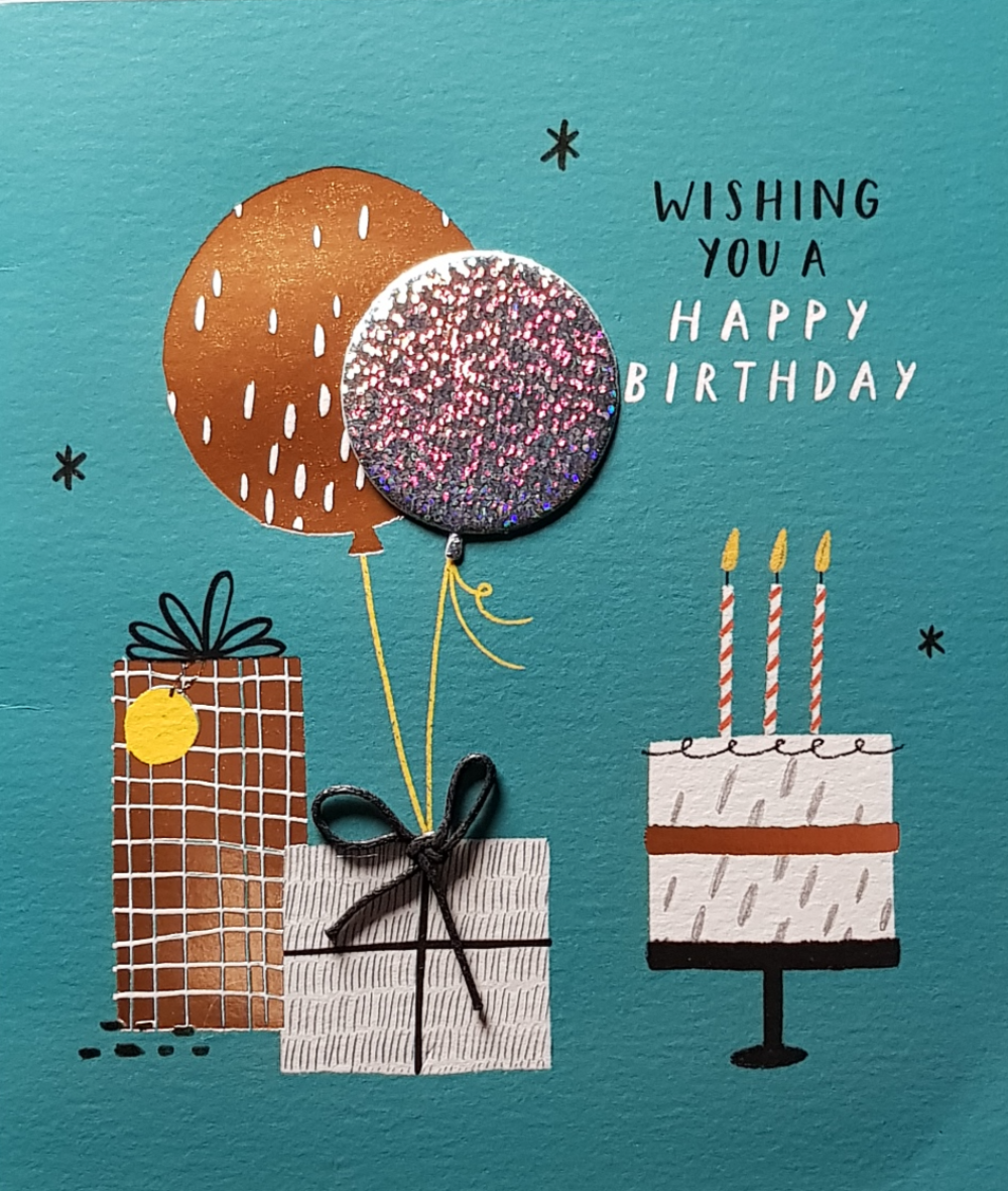 Birthday Card - General / Gifts & Balloons & A Cake