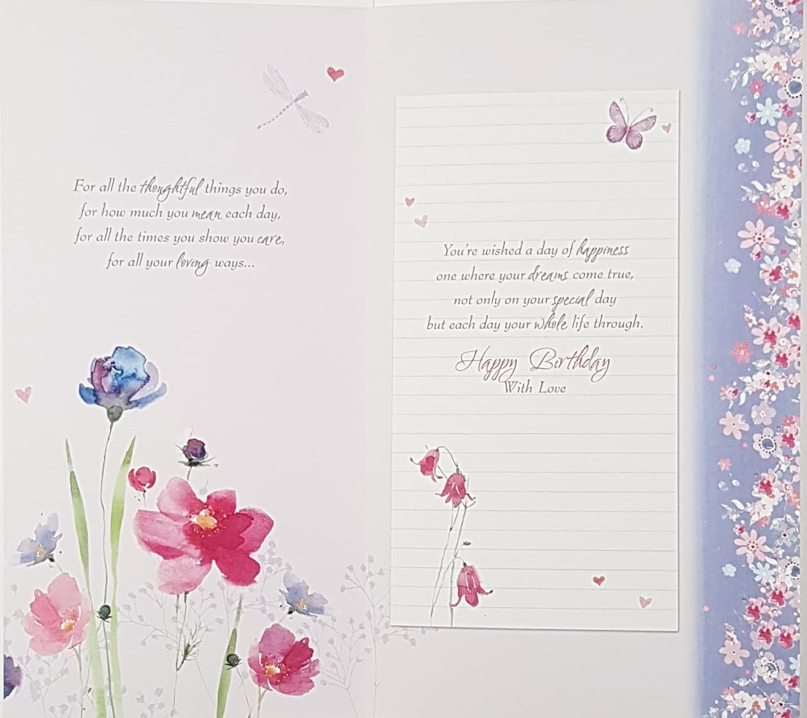 Birthday Card - Daughter-In-Law / A Black Butterfly & Pink & Blue Flowers