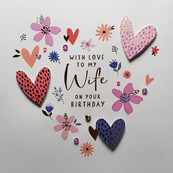 Birthday Card - Wife / A Colourful And Floral Heart