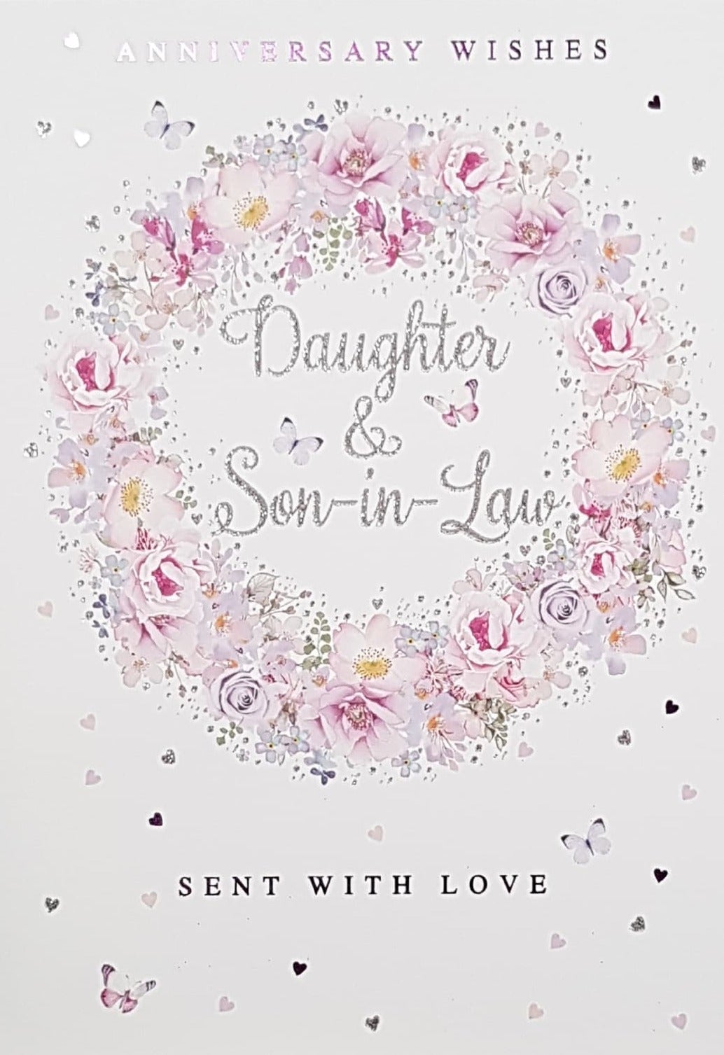 Anniversary Card - Daughter & Son In Law / A Wreath Of Pink Roses