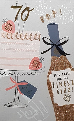 Age 70 Birthday Card - A Pink Birthday Cake With Strawberries