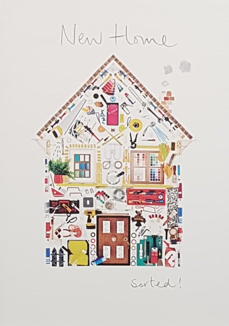 New Home Card - A House Made Of Various Household Items
