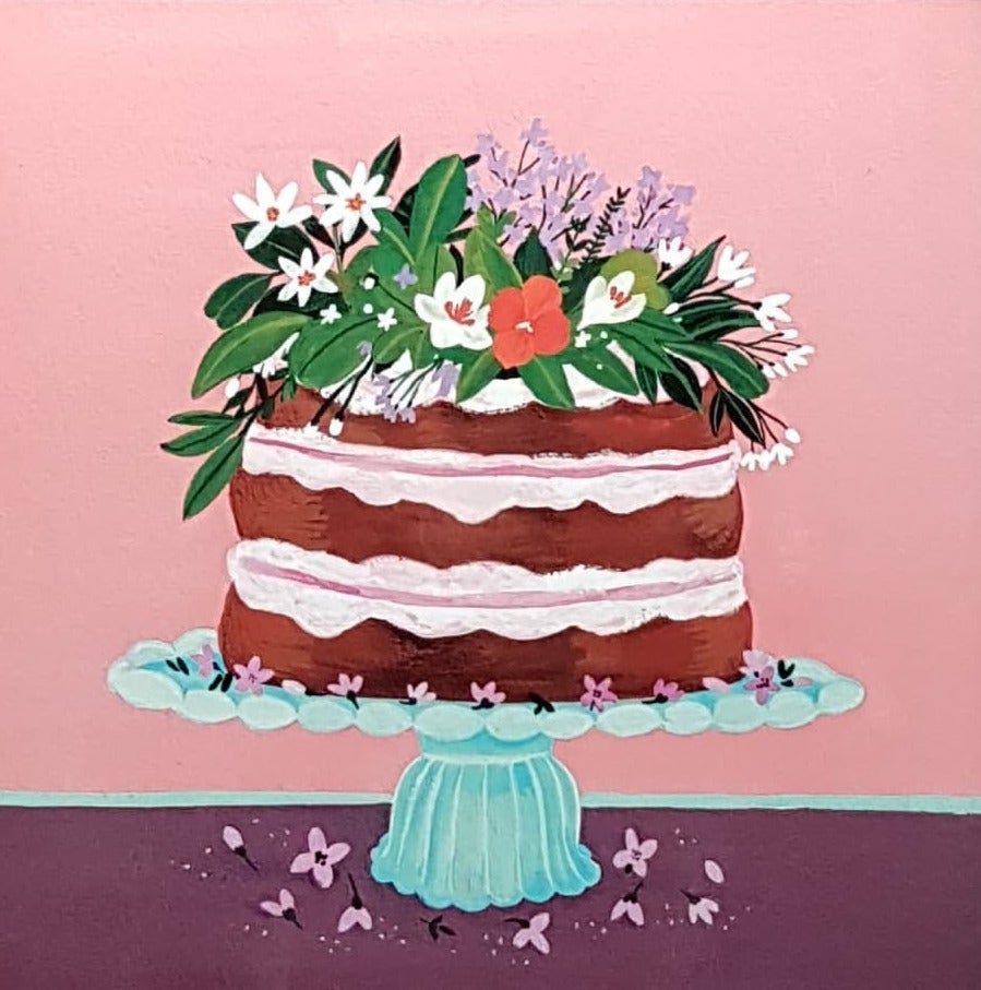 Blank Card - A Birthday Cake On A Blue Stand