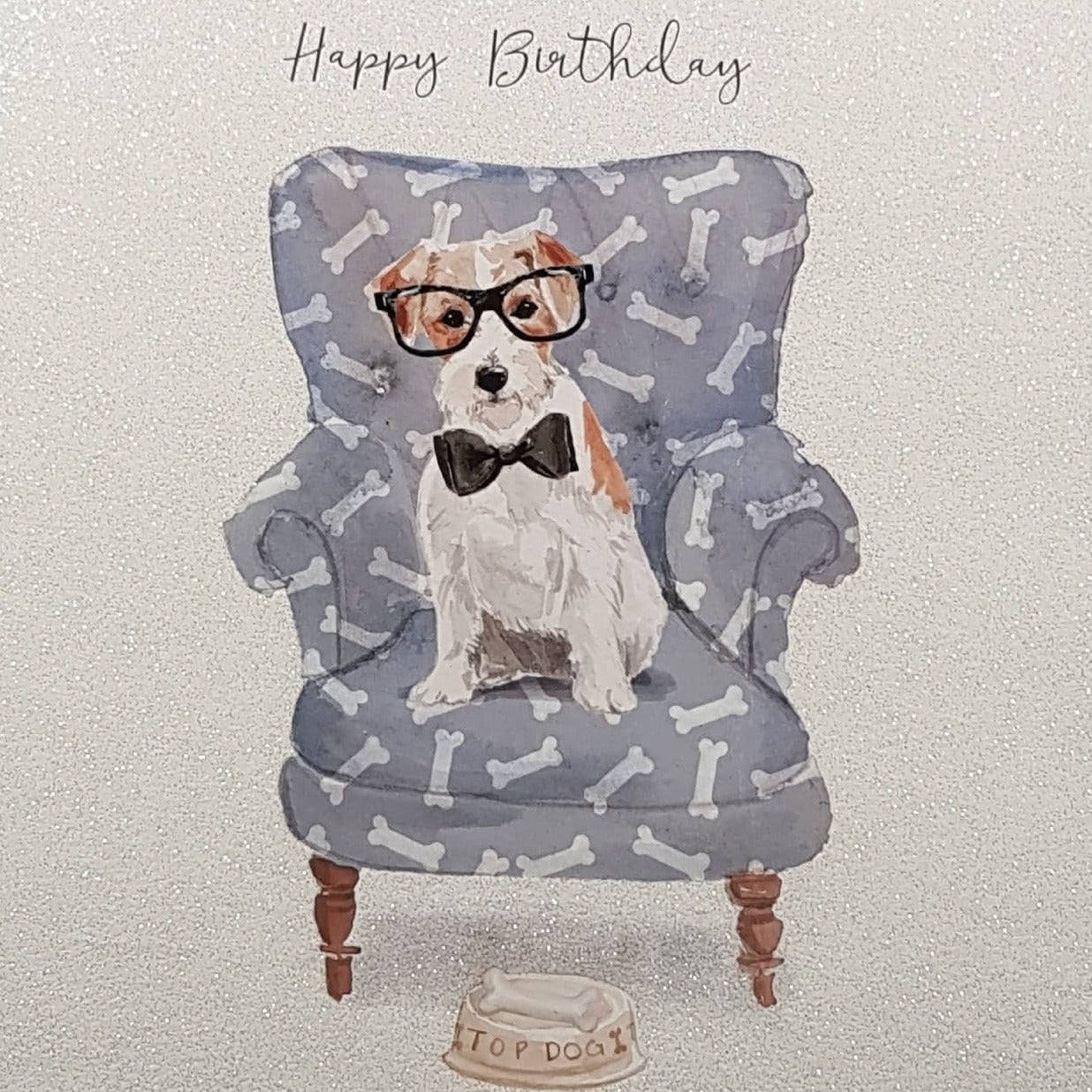 Birthday Card - General / Cute Dog Wearing Glasses on Armchair