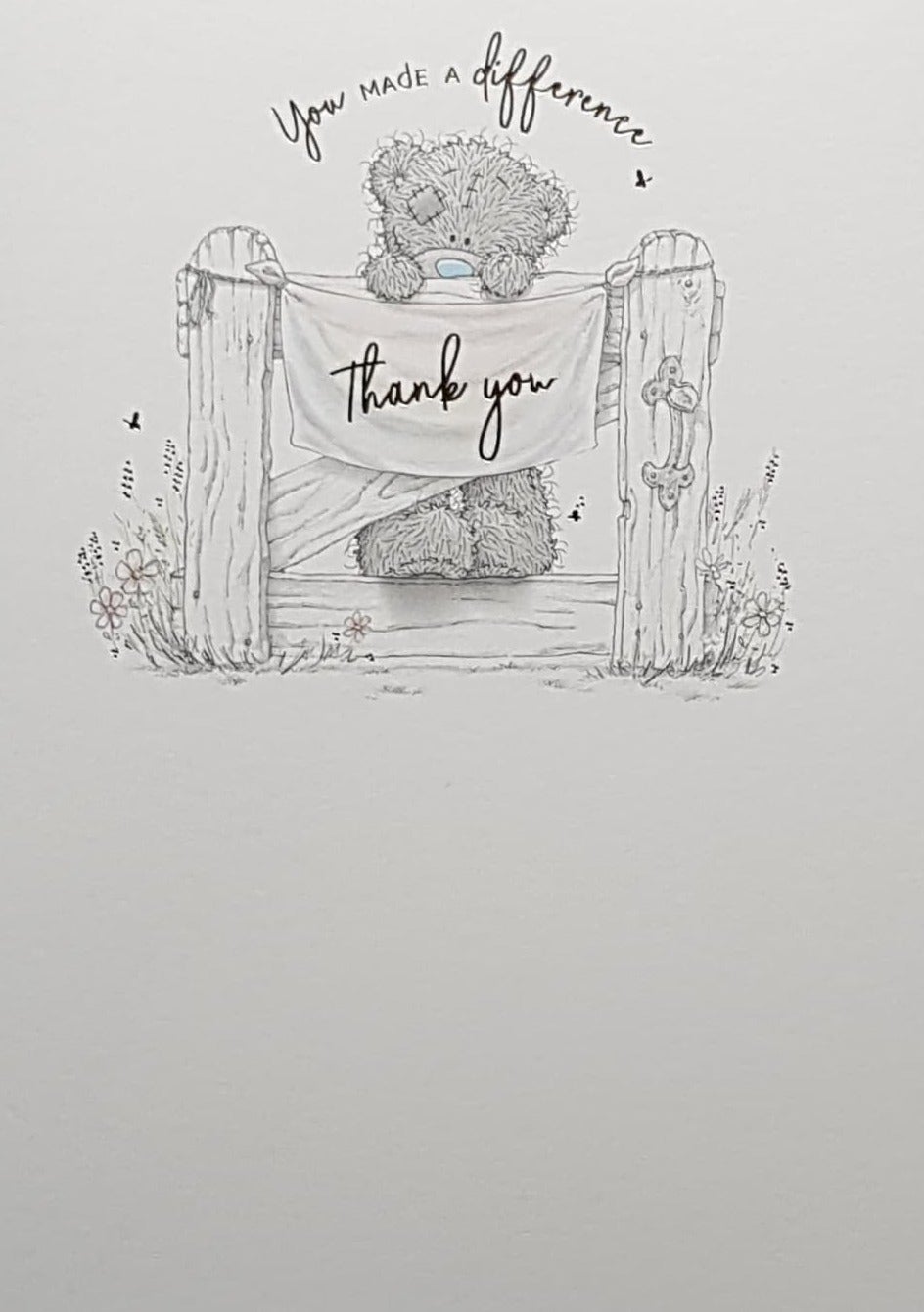 Thank You Card - Teddy Standing On A Wooden Fence With A Banner