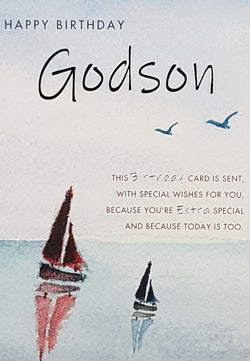 Birthday Card - Godson / Two Sailboats Out On Water