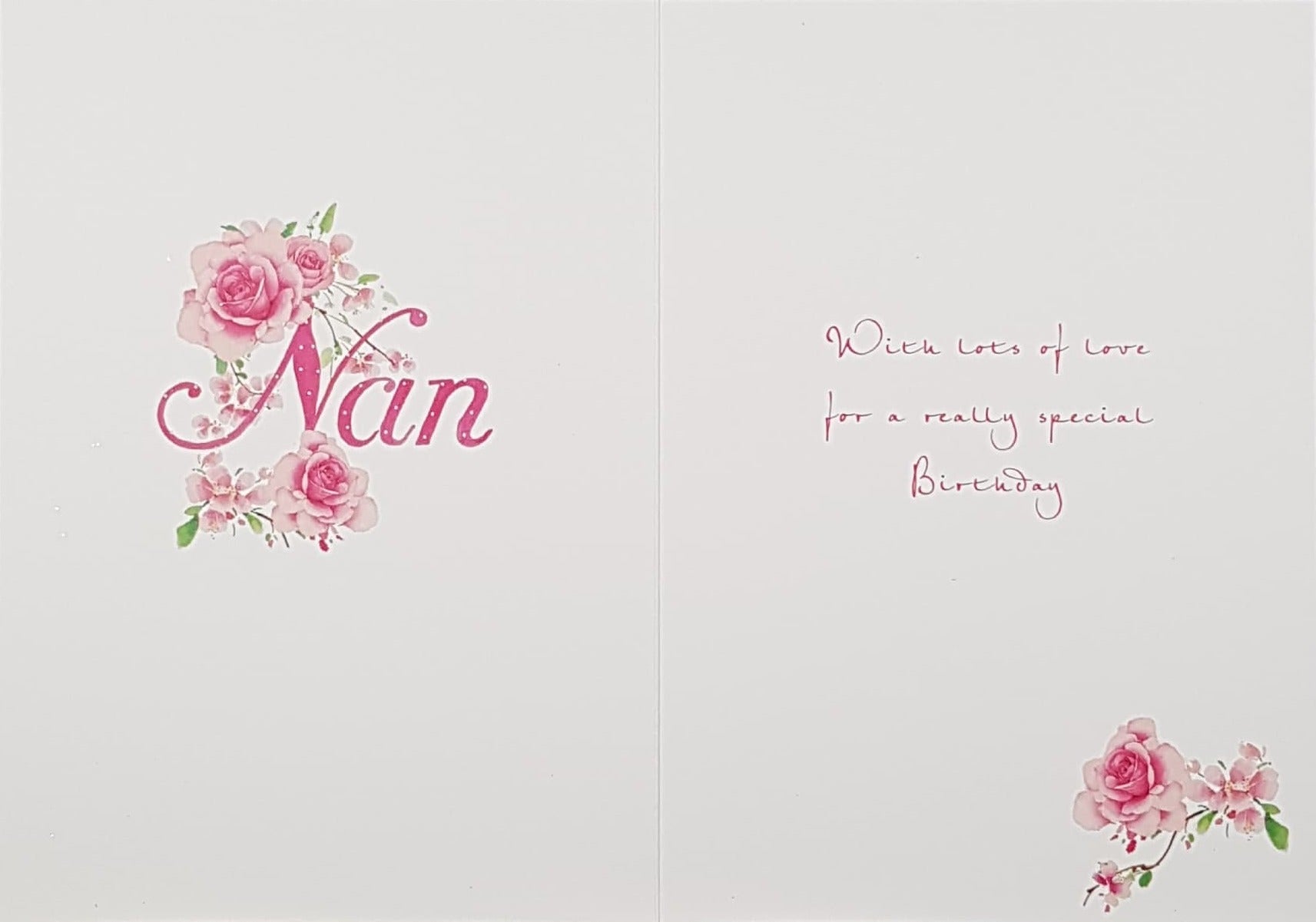 Birthday Card - Nan / Beautiful Pink & Shiny Roses