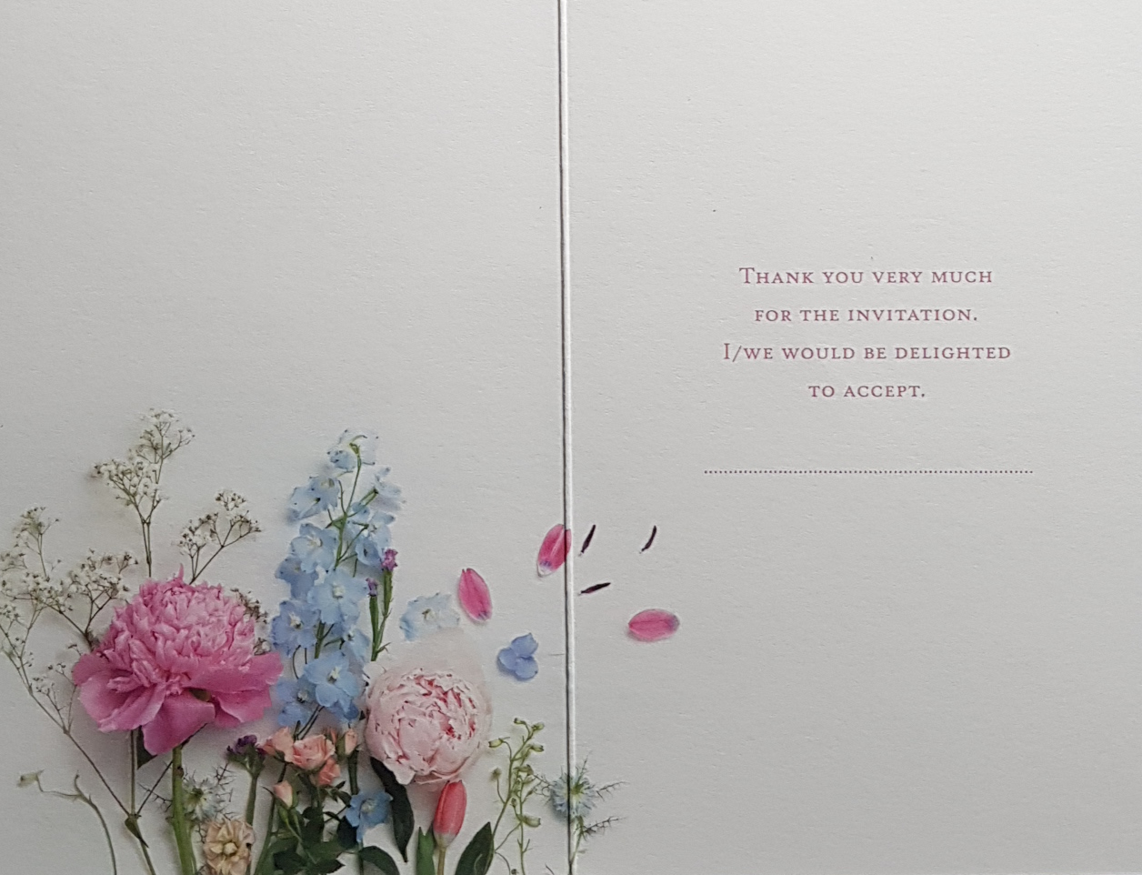 Wedding Card - Invitation Response / A Beautiful Pink Flower On Cream Front ( Acceptance )