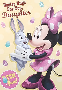 Easter Card - Daugher / A Mouse In A Pink Dress Holding A Bunny Rabbit
