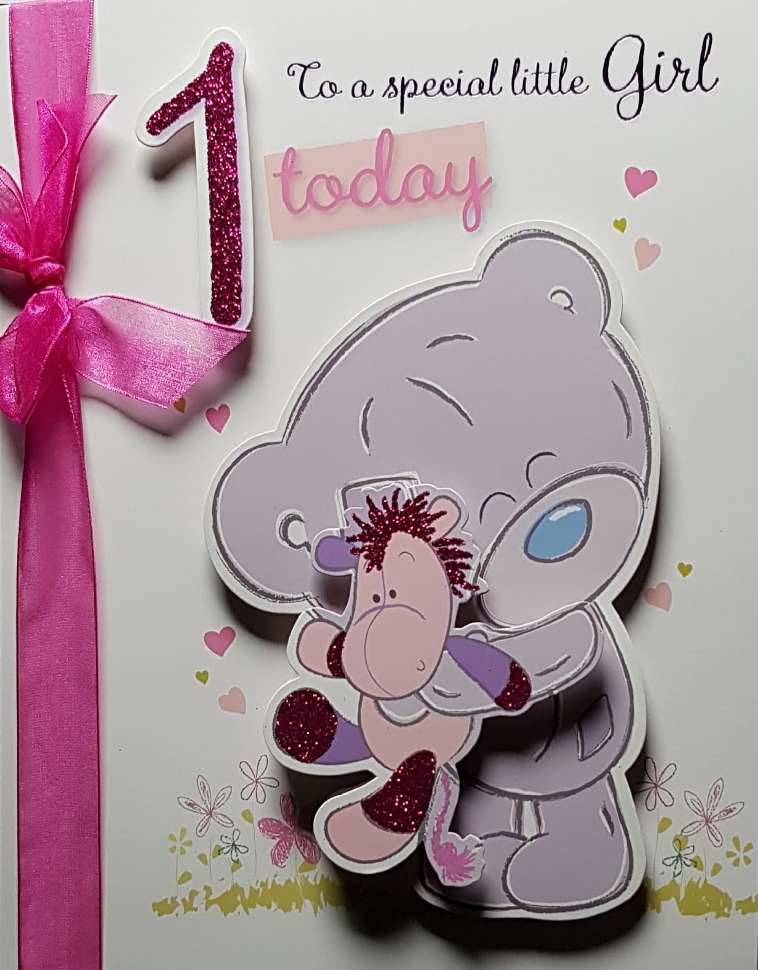 Age 1 Birthday Card - To A Special Little Girl & A Pink Ribbon ( A Card In A Box )