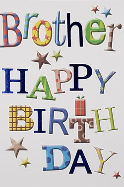 Birthday Card - Brother / Colourful Stars On A White Background