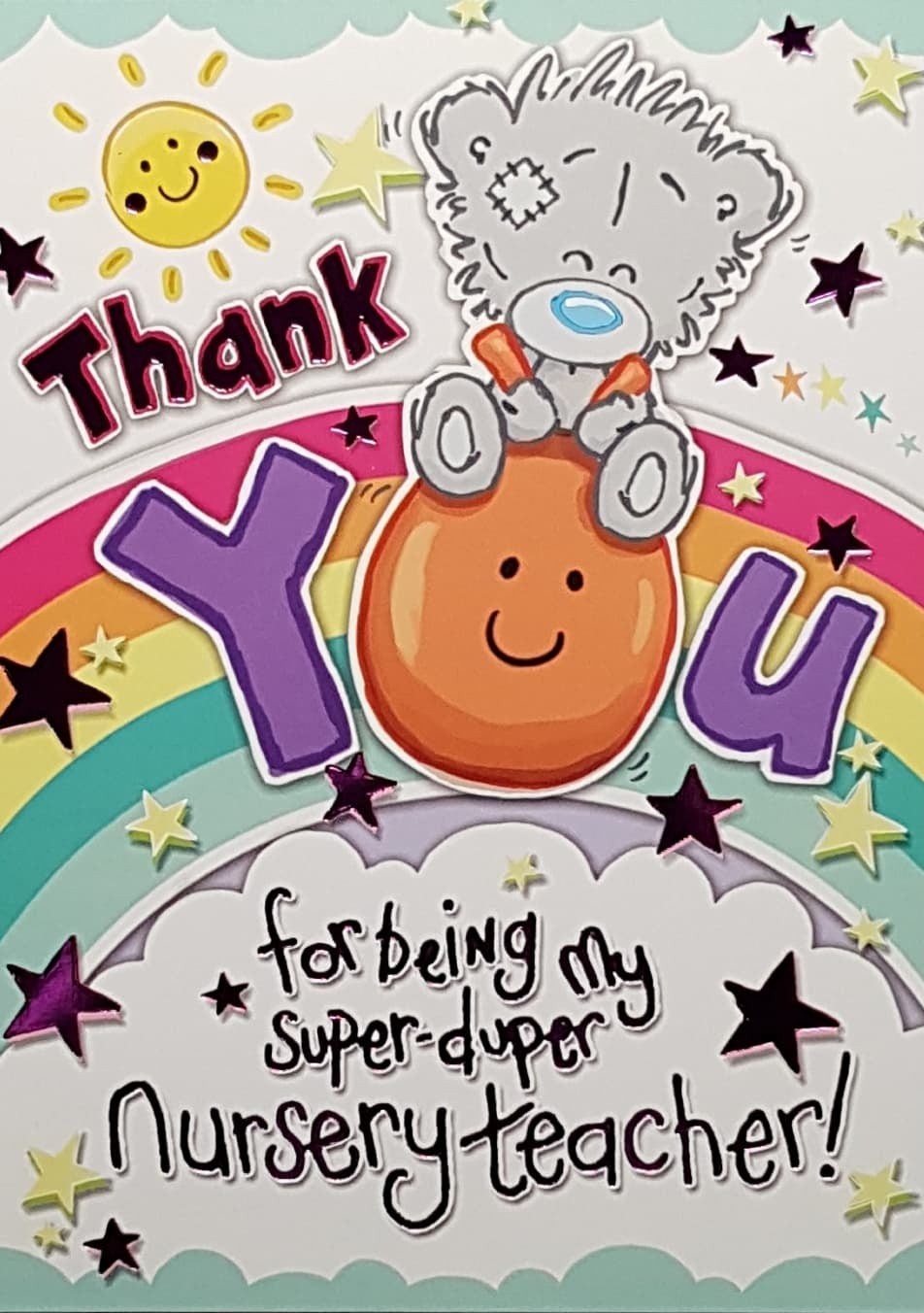 Thank You Teacher Card - A Rainbow & A Smiling Sun