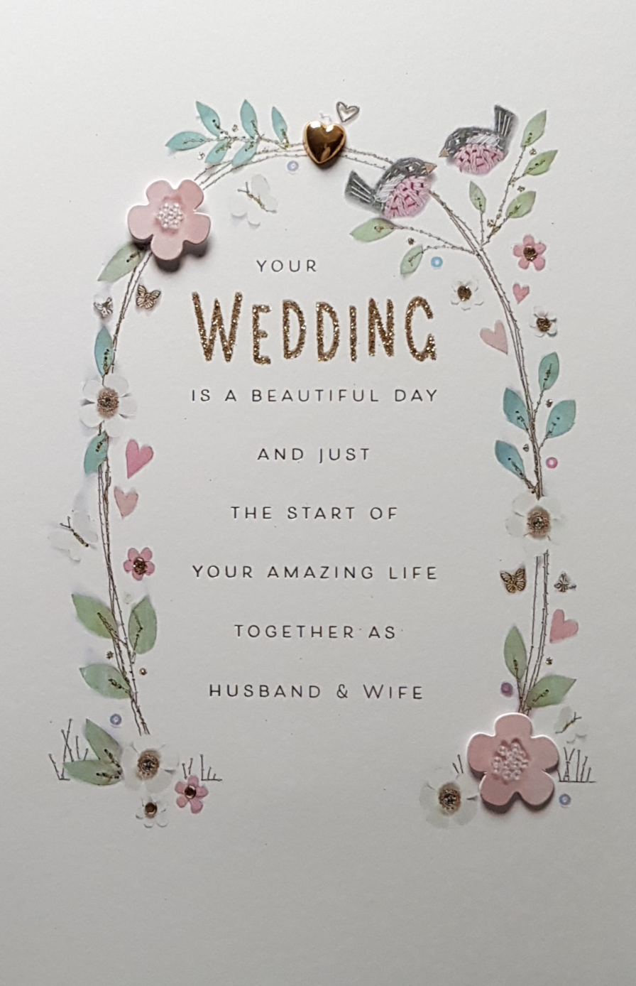 Wedding Card - An Arch Of A Floral Branch & Two Birds