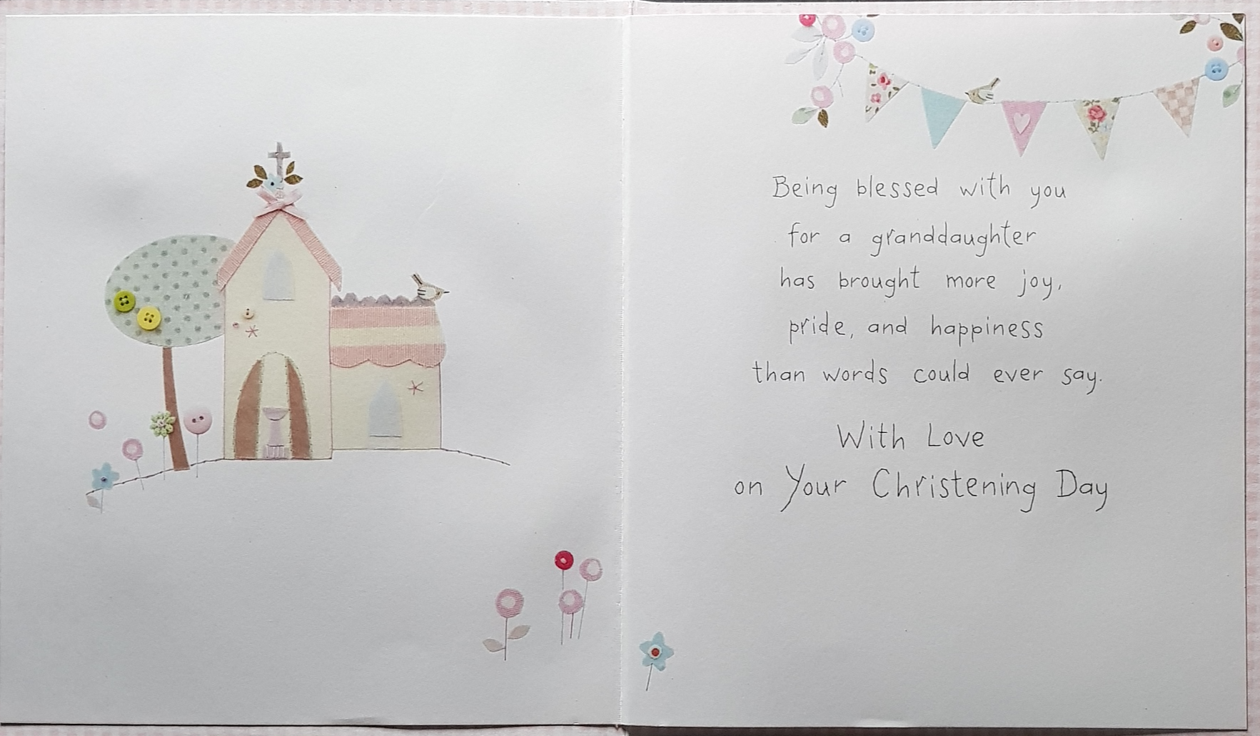 Christening Card - Granddaughter / A Cute Pink House With A Garden