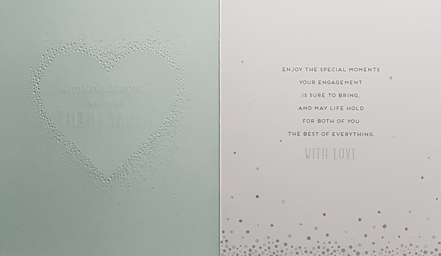 Engagement Card - A Silver Heart On A Pale Green Background