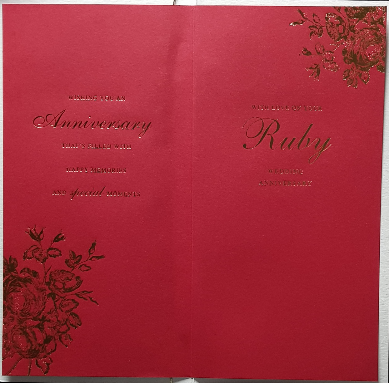 Anniversary Card - 40th Anniversary / Elegant Red Roses & Gold 40