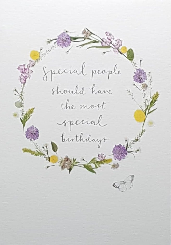 Birthday Card - Special People / A Ring Of Purple & Yellow Flowers