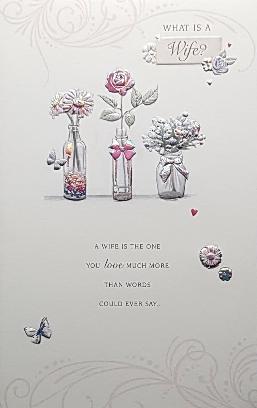 Birthday Card - Wife / Three Glass Vases Holding Flowers