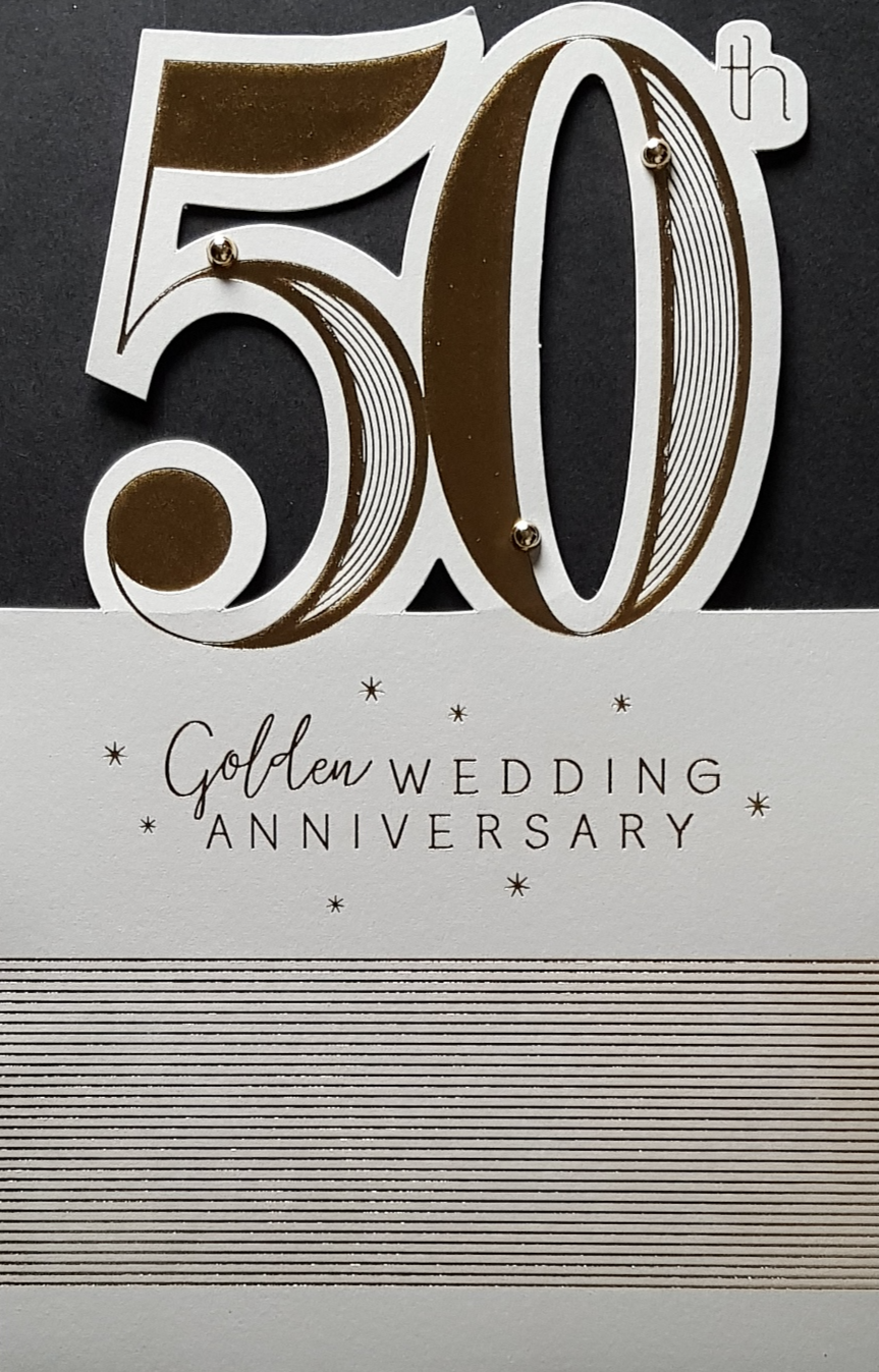 Anniversary Card - 50th Anniversary / Card In Shape Of Gold 50th