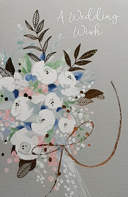 Wedding Card - A White Bouquet With A Gold Bow