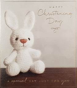Christening Card - Just For You / A White Bunny Teddy