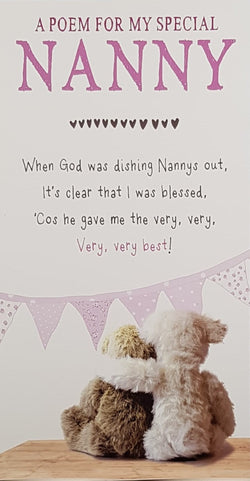 Nanny Mothers Day Card - A Poem For My Special Nanny & Cuddly Teddies
