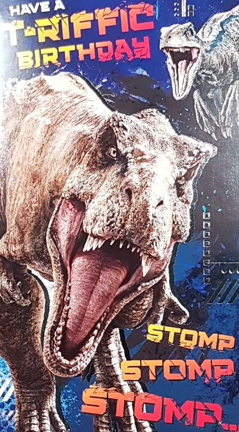 Birthday Card - T-Rex & Velociraptor Roaring