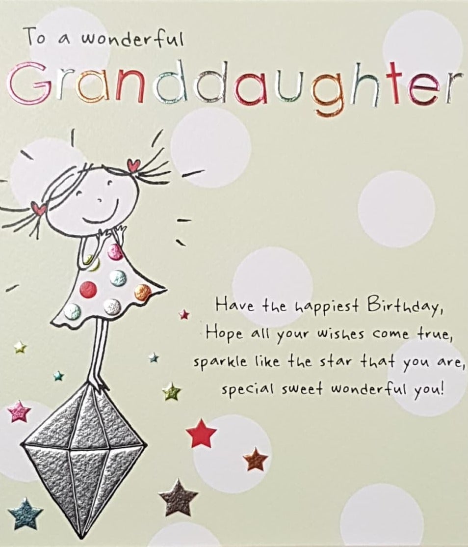 Birthday Card - Granddaughter / A Happy Girl In A Polka Dot Dress