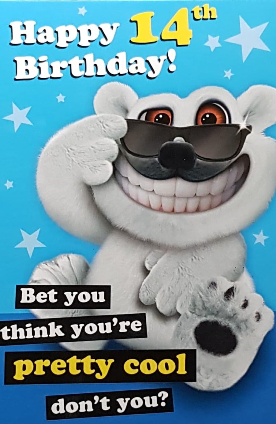 Age 14 Birthday Card - Cool Polar Bear Smiling With Sunglasses
