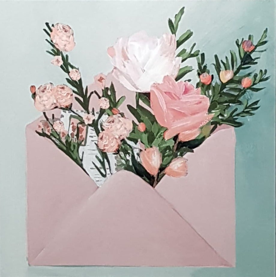Blank Card - Beautiful Flowers In A Pink Envelope