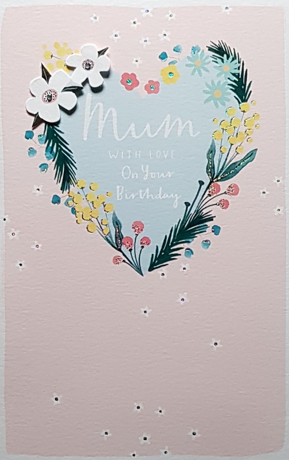 Birthday Card - Mum / A Turquoise Heart & A  Floral Border