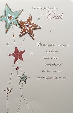 Age 70 Birthday Card - Dad / A Blue Star With Gold & White Motive
