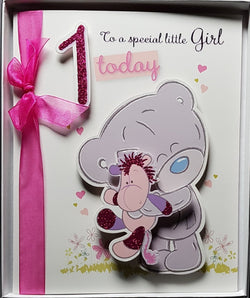 Age 1 Birthday Card - To A Special Little Girl & A Pink Ribbon ( A Card In A Box )