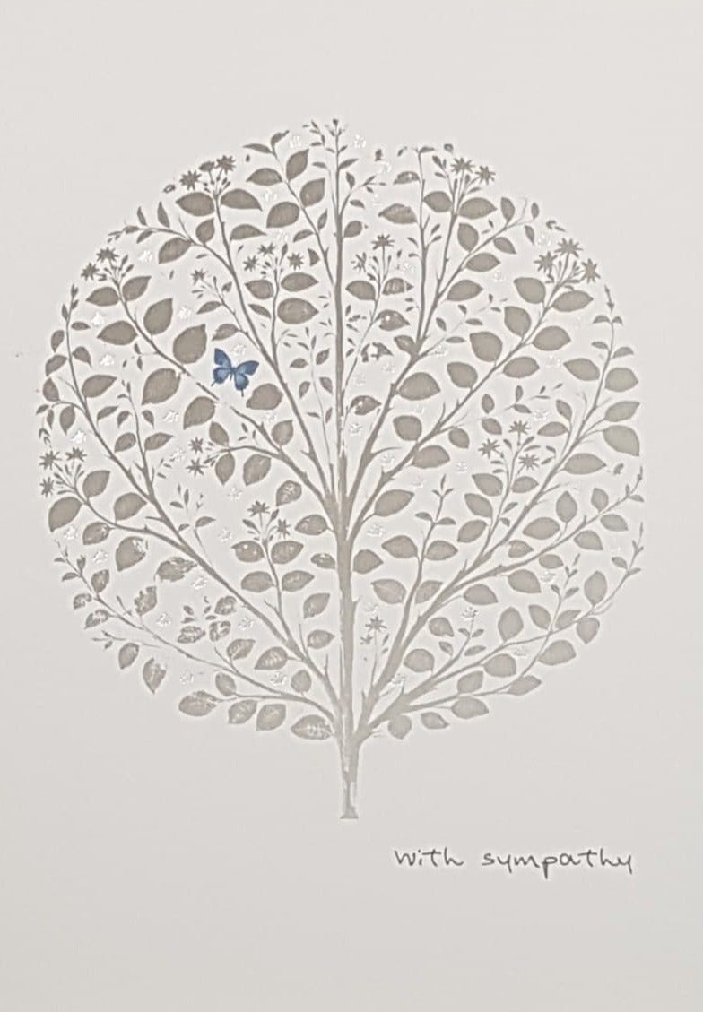 Sympathy Card - A Blue Butterfly In Elegant Round Tree