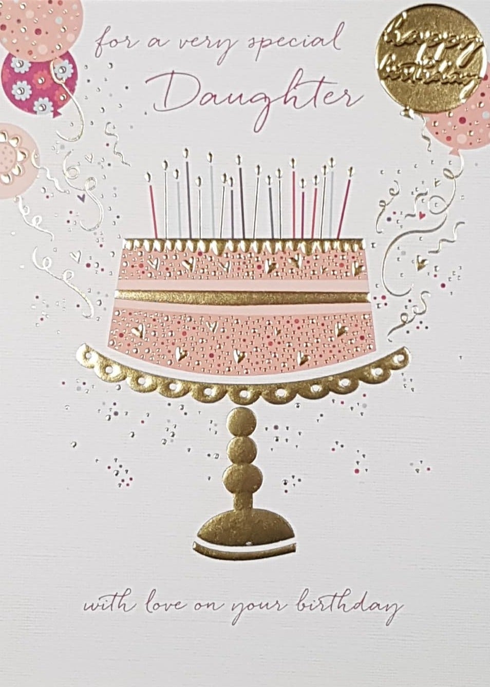 Birthday Card - Daughter / A Pink & A Gold Birthday Cake