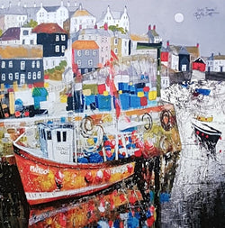 Blank Card - A Beautiful Village & A Red Boat