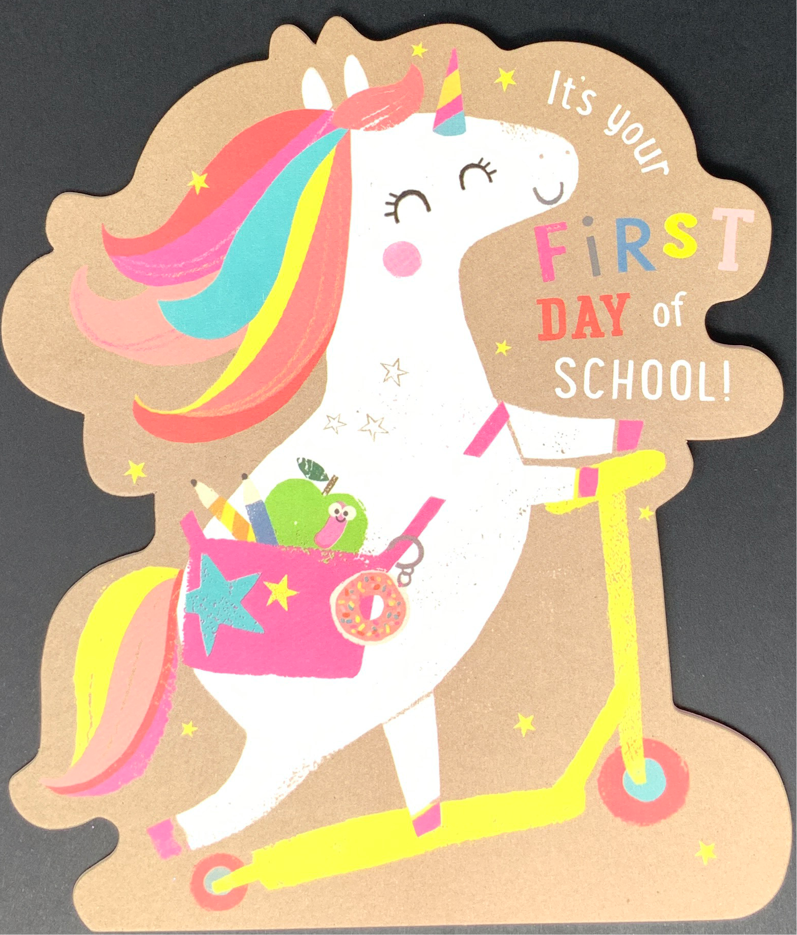 First Day Of School Card - Unicorn On A Scooter (girl)