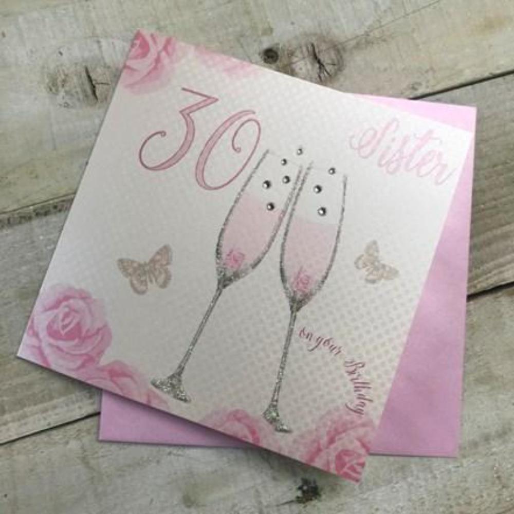 Age 30 Birthday Card - Sister / Pink Roses & Butterflies